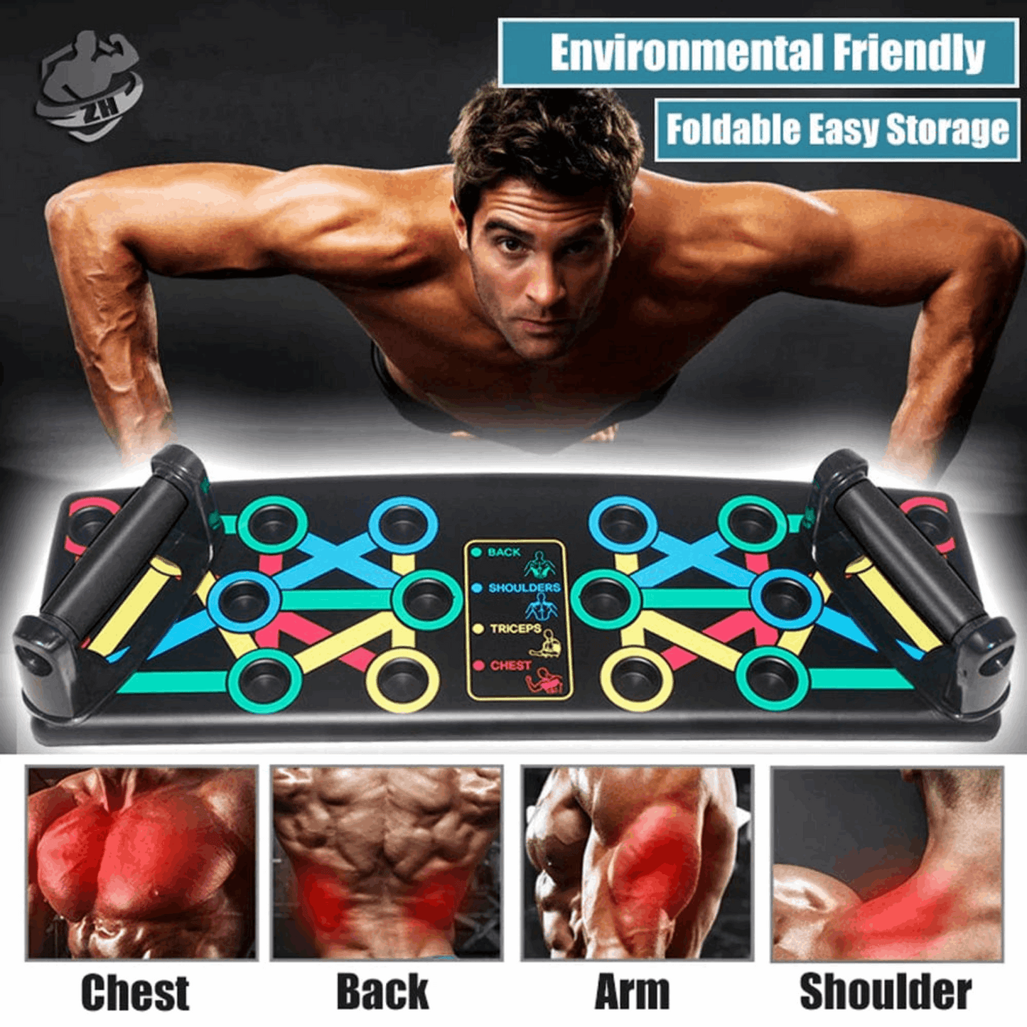 Multipurpose Push-Up Board – Color-Coded Exercise System (Black)